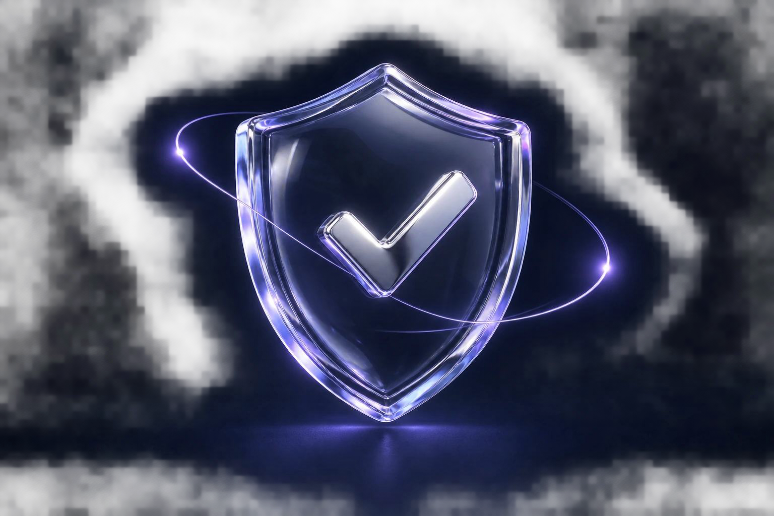 Violet glass shield representing thoughtful verification and attention to detail